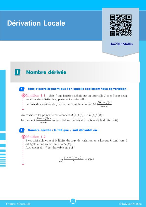 Fiche d'exercices maths 1ère Spécialité - Dérivation