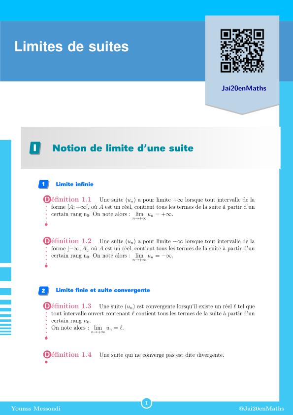 Fiche d'exercices maths Terminale - Option mathématiques complémentaires - Limites de suites