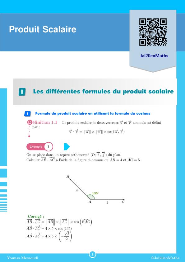 Fiche d'exercices maths 1ère Spécialité - Produit scalaire