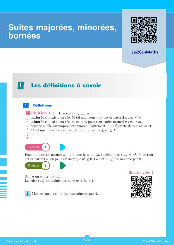 Fiche d'exercices maths Terminale - Enseignement de spécialité - Suites minorées - suites majorées - suites bornées