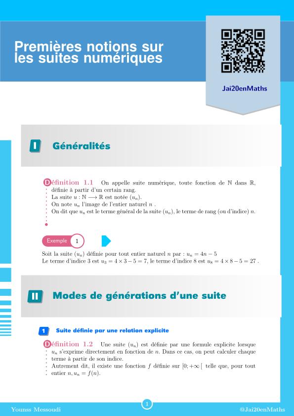 Fiche d'exercices maths 1ère Spécialité - Premières notions sur les suites numériques