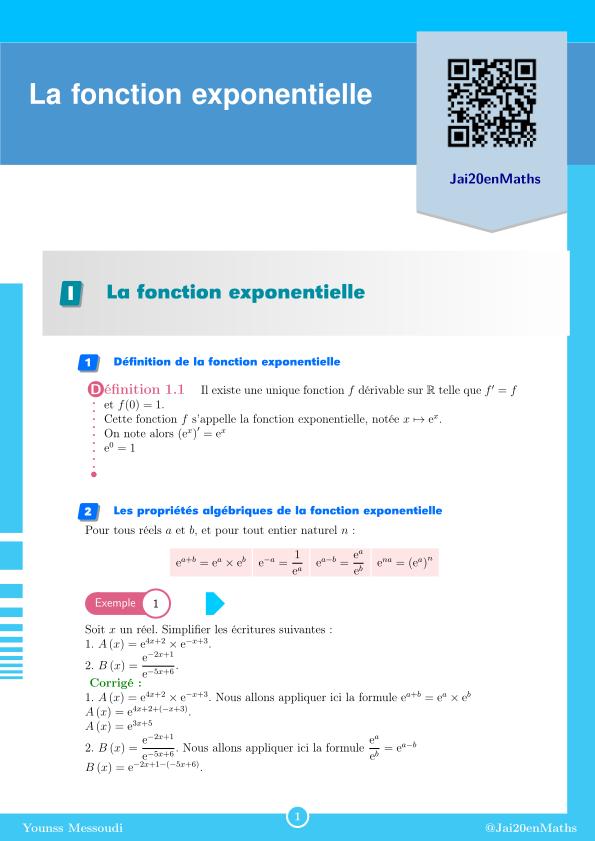 Fiche d'exercices maths 1ère Spécialité - La fonction exponentielle