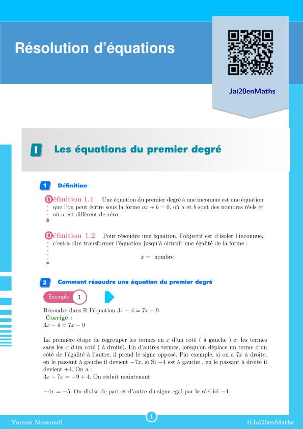 Fiche d'exercices maths 3ème - Les équations