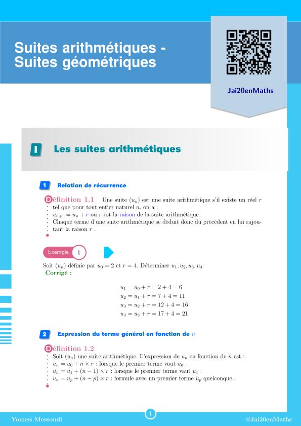Fiche d'exercices maths 1ère Spécialité - Les suites arithmétiques et les suites géométriques