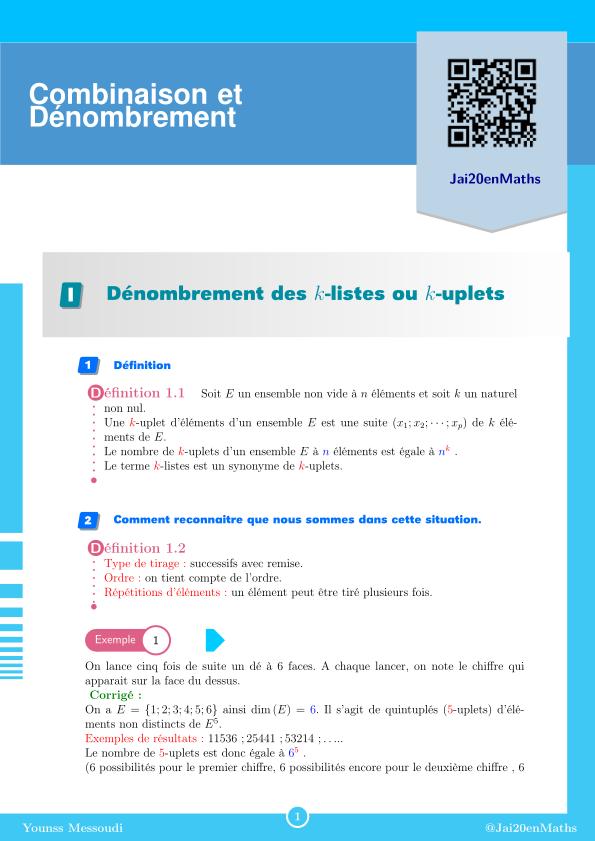 Fiche d'exercices maths Terminale - Enseignement de spécialité - Dénombrement